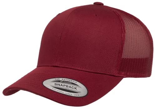 Yupoong Classic Mesh 6 Panel Retro Trucker Cap | Mid Profile Snapback - color: Cranberry