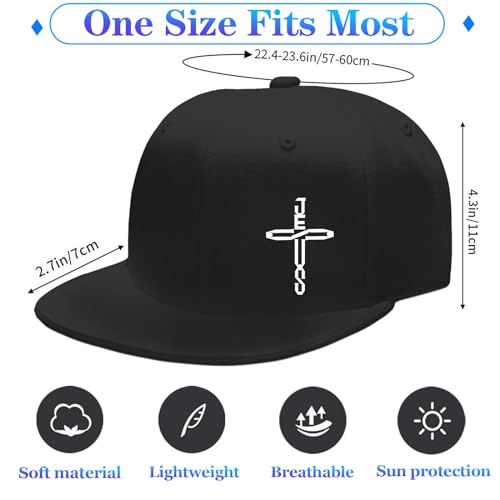 Flat Bill Hats for Men Black Snapback Hats for Men Adjustable Baseball Cap Fitted Cool Hip Hop Hat - color: Cross