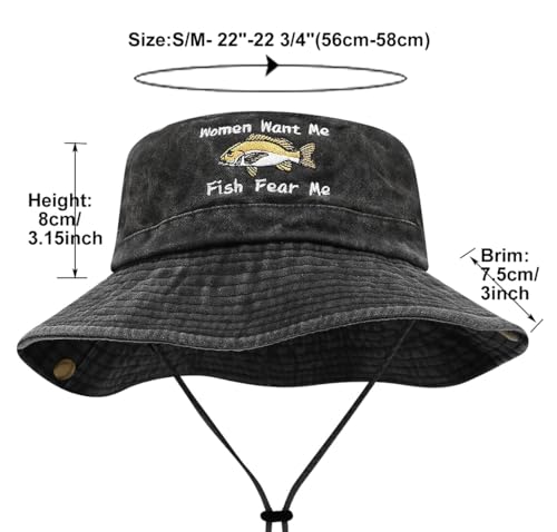 Sun Bucket Hat for Men Women Fishing Beach Safari Trendy Cotton Cowboy Cap for Golf Hiking Hunting Outdoor Boonie - color: Fish Black