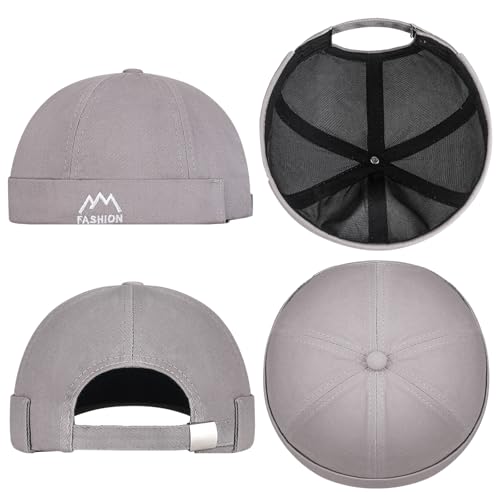Outdoor Brimless Hat for Men Women, Adjustable Rolled Cuff Skull Cap - color: 1#grey
