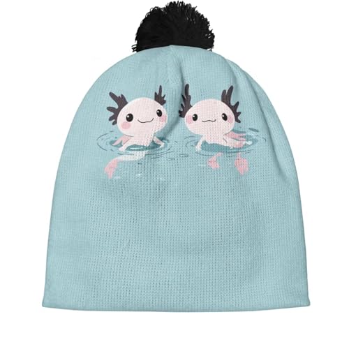 Girls Boys Winter Warm Knit Beanie Pompom Elasticity Slouchy Hat Skull Caps for Childrens - color: Kawaii Axolotl