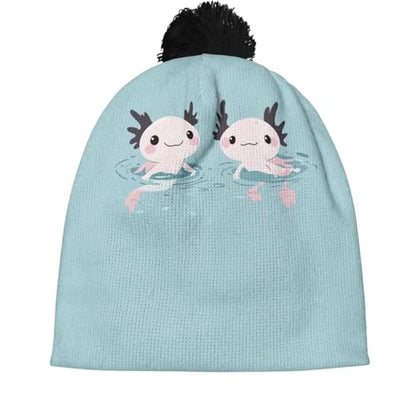 Girls Boys Winter Warm Knit Beanie Pompom Elasticity Slouchy Hat Skull Caps for Childrens - color: Kawaii Axolotl