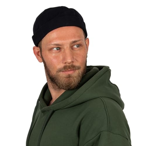 Cotton Docker Cap, Unisex Brimless Cap, Men Skull Cap, Brimless Beanie Hat, Men Women Cuffed Hat. - color: Dark Blue
