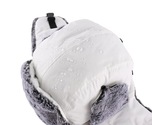Connectyle Trapper Hat for Men Women Faux Fur Trooper Trapper Winter Hat with Ear Flaps Waterproof Ushanka Hunting Hats - color: White