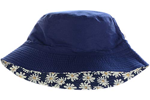 BYOS Unisex Trendy Reversible Lightweight Printed Bucket Hat Packable Outdoor - color: Daisy Navy
