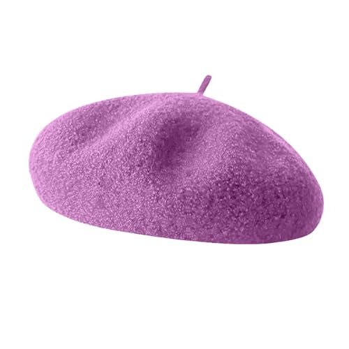 French Beret Hats for Women - Soft Warm Wool Solid Color Beanie Winter Cap - color: Lavender