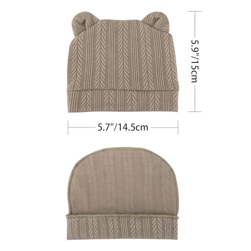 Newborn Baby Hat and Mittens Set Bear Ears Toddler Infant Beanie Caps Newborn Hospital Hat for Baby Boy Girl 0-3 Months - color: Wheat Patterned Bear Ear C