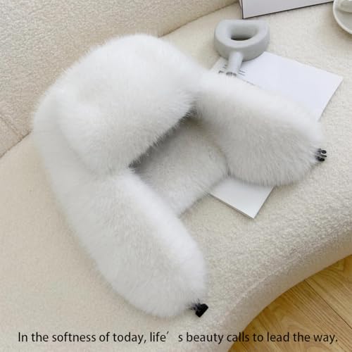 Women's Fluffy Trapper Hat, Long Pile Faux Fur Ushanka hat with Buckle, Luxurious Mink-Style Winter Warm Hat - color: White