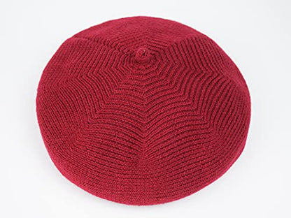 French Style Beret Hat for Women Winter Fall Knit Artist Hats Classic Solid Color Beanie Hat - color: Wine Red