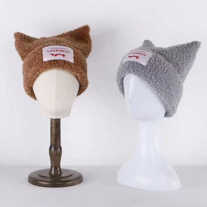 Knitted Beanie Hat Cute Rabbit Long Ears Fun Caps Fluffy Winter Warm Knitted Rabbit Hats Outdoor Slotty Cap - color: Greyr