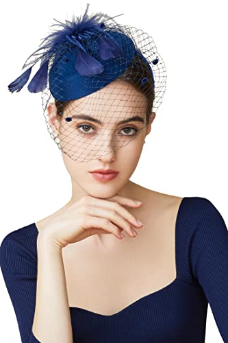 BABEYOND Fascinators Hats for Women Tea Party Pillbox Derby Wedding Hat - color: K-navy