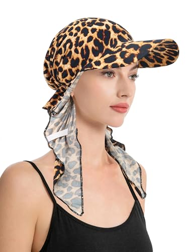 ZLYC Chemo Headwear for Women Brim Visor Head Scarf Pre Tied Headwraps Lightweight Skull Cap - color: Leopard Brown