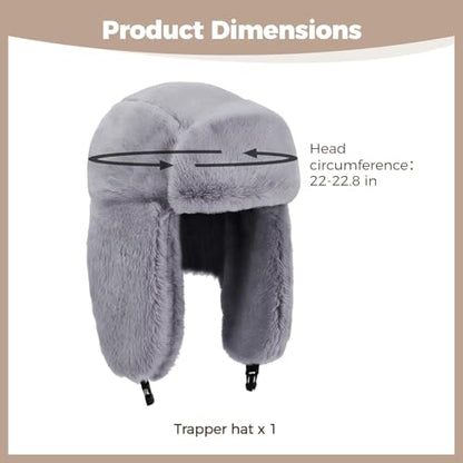 Cozy Plush Winter Hats Men Women Trapper Trooper Hat with Earflaps Windproof Russian Ushanka Hats Outdoor Skiing Cap - color: Gray