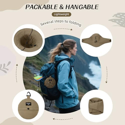 Durio Waterproof Bucket Hats for Woman UPF 50+ Sun Hat - color: Khaki