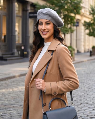 Cotton Knitted Women Beret Hat, French Style Solid Color Beret, Winter Autumn Warm and Soft Beanie Hat - color: Gray
