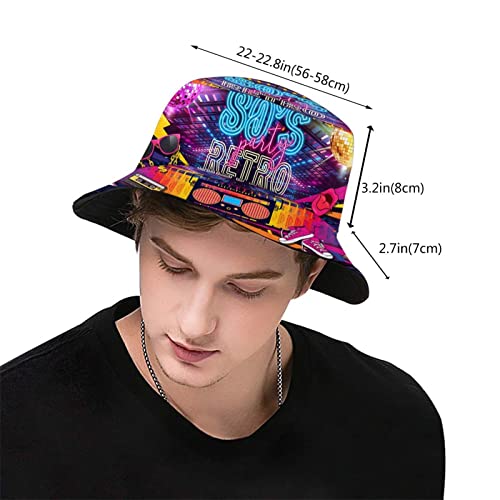 Funny Retro 80s 90's Style Design Summer Unisex Reversible Print Bucket Hat - color: 80s_ 90s 12