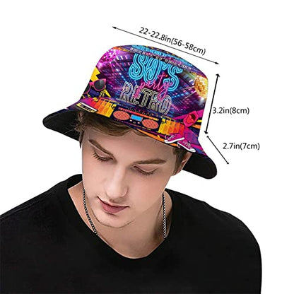 Funny Retro 80s 90's Style Design Summer Unisex Reversible Print Bucket Hat - color: 80s_ 90s 12