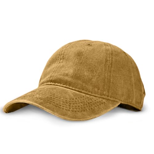 Unisex Vintage Washed Baseball Cap | Low Profile Soft Top Unstructured Cotton Baseball Cap | Adjustable Size Vintage Buckle - color: A10- Camel Brown