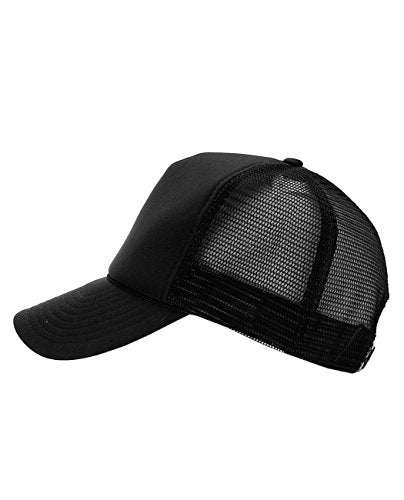 NYFASHION101 Plain Mesh Trucker Hat - Breathable 6-Panel Daily Snapback Cap, Customizable Ideal for DIY Embroidery & Patches - color: Black