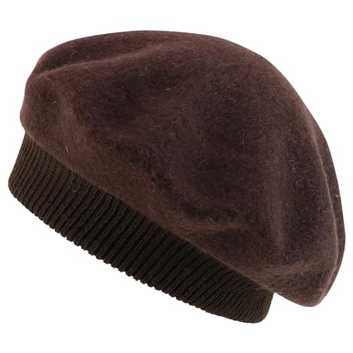 Trendy Apparel Shop Plain Solid French Wool Beret Hat - color: Dark Brown