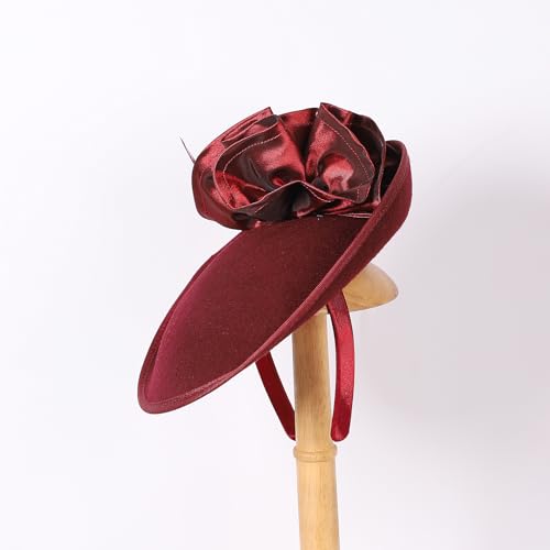 Women's Fascinators Wool Felt Pillbox Hat For Church Derby Party Wedding - color: Wine Red, size: Small-Medium