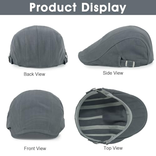 3Pcs Cotton Newsboy Hat for Men Cool Adjustable Flat Cap - color: Black+darkgrey+navy