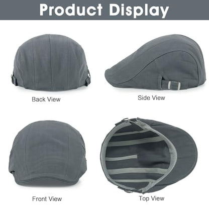 3Pcs Cotton Newsboy Hat for Men Cool Adjustable Flat Cap - color: Black+darkgrey+navy