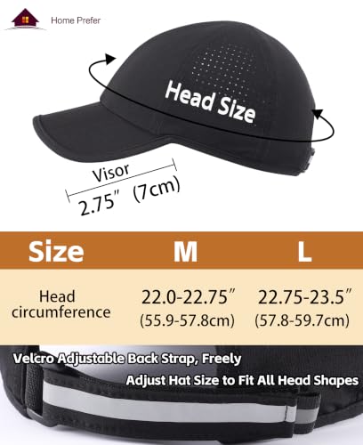 Home Prefer UPF50 Sun Hat for Men Women Reflective Water Repellent Quick Dry Baseball Cap Golf Running Outdoor Sport Hat - color: Black, size: Large