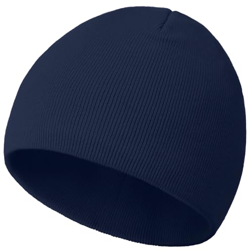 100% Cotton Beanie Hat Cuffless Beanies Warm Knit Winter Skull Cap - color: 1pcs-navy Blue
