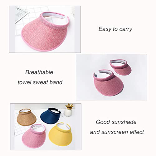 Cloth Covered Slip-On Visor for Women, Adjustable Cap Sports Sun Visors for Men - color: Denim/Pink