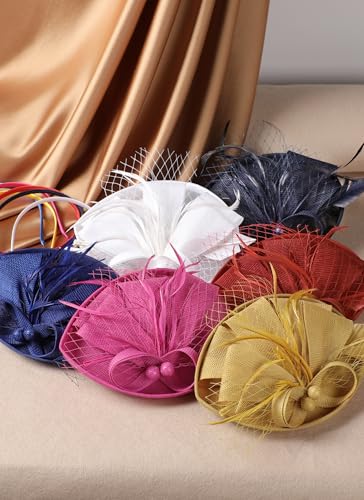 Zinniday Fascinator Tea Party Hat - 2026 Derby Pillbox Kentucky Hat for Women (7.87x5.9inch) - color: White
