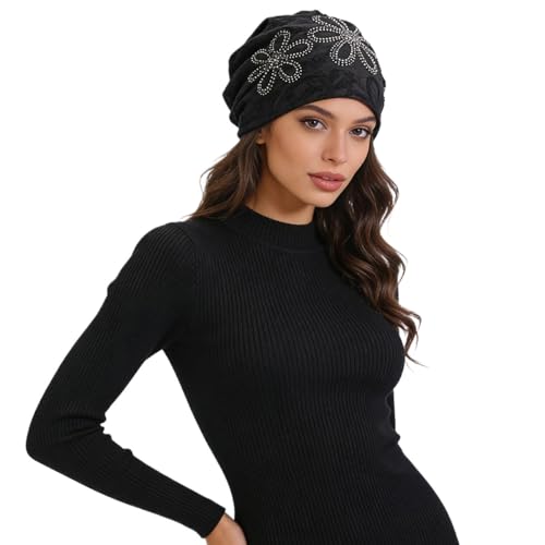Crochet Slouchy Beanie Hat Turbans Headware for Women - color: Bea07 - Black