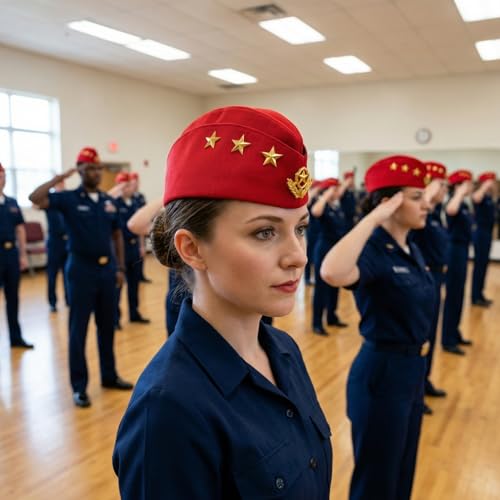 PRETYZOOM Flight Attendant Hat Three Stars Wheat Berets Cap Sailor Cap Dancing Hat Costume Accessories - color: Red