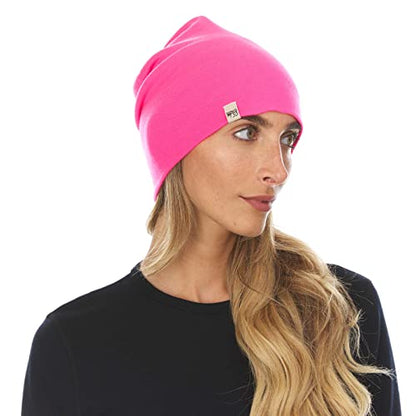100% Merino Wool Cuff Beanie - Warm Winter Hat - Novelty Beanie - Toque - color: Blaze Pink