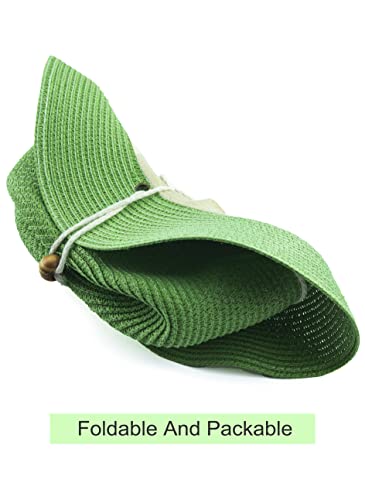 Women Straw Fedora Hat Summer Panama Beach Sun Hats UV UPF50+ Cap - color: Green