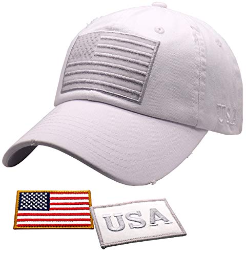 Antourage American Flag Unisex Baseball Hat for Men and Women | USA Flag Mesh Snapback Cap with 2 Patriotic Patches - color: (15) White