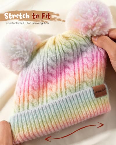 Toddler Winter Hat with Double Pom Pom Toddler Winter Beanie Hat for 3-8 - color: Multicolour