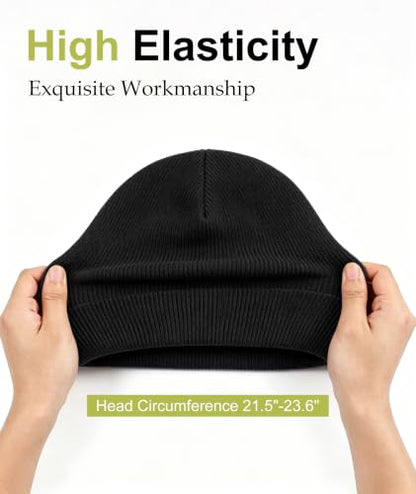 IYEBRAO 2-Pack Unisex Cuffed Beanie Hat for Men Women Skull Knit Cap - color: Black&black 2pcs