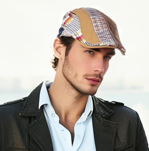 Cabbie Hats for Men Summer,Cotton Beret Newsboy Hat Ivy Gatsby Adjustable Flat Cap Beret for Driving - color: Cotton -Khaki B