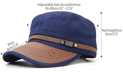 Flat Top Cap for Men Soft Cotton Adjustable Military - color: Dark Blue