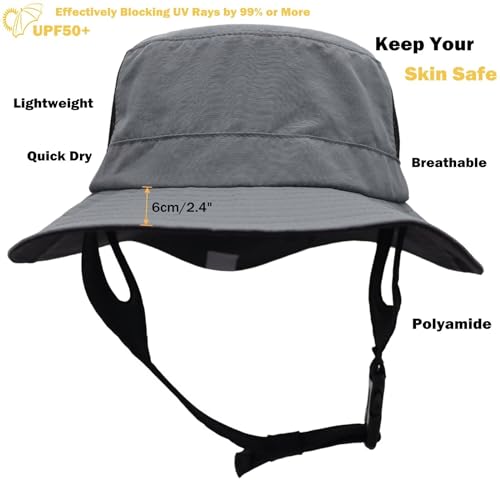 Mens Womens Surf Bucket Hat Waterproof UPF50+ Foldable Beach Sun Hats - color: Dark Grey