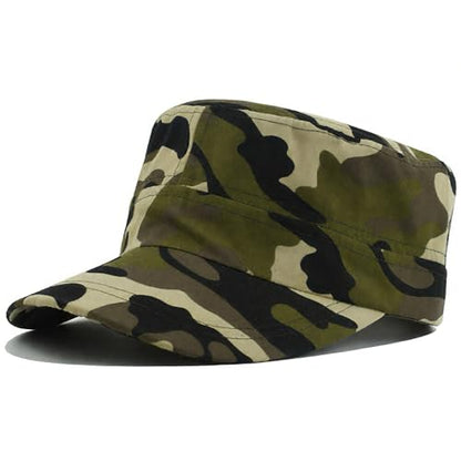 Unisex Cadet Army Cap Military Adjustable Flat Top Hat for Men Women - color: Camo Khaki
