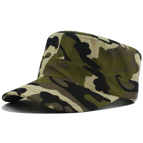 Unisex Cadet Army Cap Military Adjustable Flat Top Hat for Men Women - color: Camo Khaki