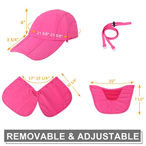 CRISTGEE Foldable Sun Cap, Fishing Hats, UPF 50+ Protection Caps with Face Mask Neck Flap - color: Rose