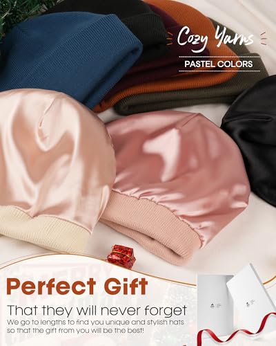 FURTALK Satin Lined Beanie for Women Men Knit Beanie Hat Acrylic Winter Hats Warm Slouchy Skull Cap - color: Pink
