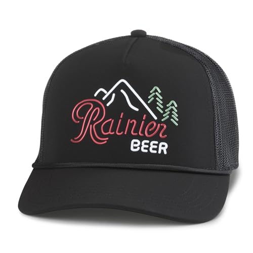 AMERICAN NEEDLE Rainier Beer Unisex Adjustable Snapback Baseball Hat - color: Fremont (Black), style: Snapback With Embroidery