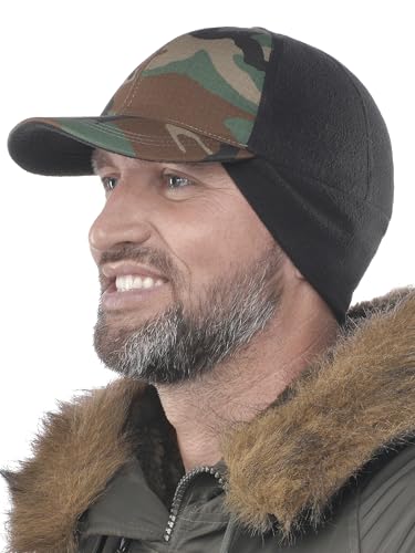 2SBR 2SABERS Mens Winter Hat with Earflaps and Visor - Warm Trucker Baseball Cap Hat - color: Wood Camo, size: Small