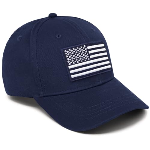 American Flag Baseball Cap for Men Women, Flag Embroidery & Adjustable Fit - color: Dark Blue / White