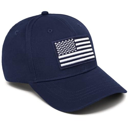 American Flag Baseball Cap for Men Women, Flag Embroidery & Adjustable Fit - color: Dark Blue / White