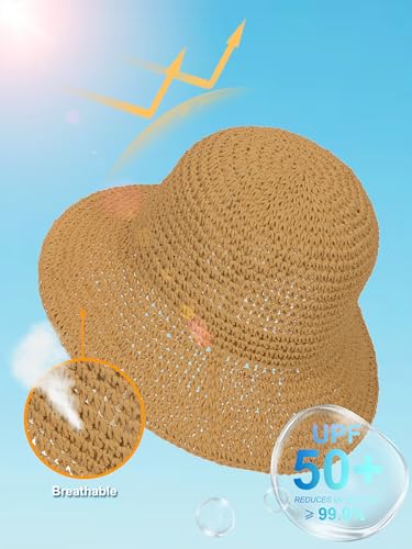 sy soul young Women's Straw Sunhat Wide Brim Hand Woven Beach Bucket Hat - color: Khaki